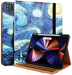 for iPad Pro 11 Inch Case 4th Generation 2022, 11 Pro Case 3rd/2nd/1st Gen 2021/2020/2018, w/Pencil Holder, Folio Stand Leather Cover, Hand Strap, Multiple Angles & Auto Sleep/Wake, Starry Night