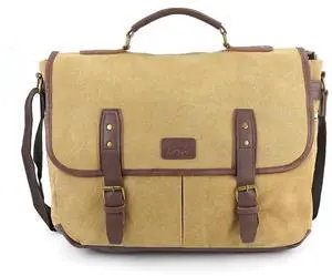 Vintage Canvas Messenger Bag, Laptop Briefcase with Shoulder Strap