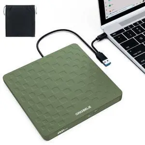 ORIGBELIE External CD DVD Drive for Laptop, USB 3.0 Type-C Ultra Slim 13mm DVD Player Portable CD DVD +/-RW Drive CD Burner Reader Recorder for Desktop PC Windows 11/10/8/7 Linux Mac OS (Grass Green)