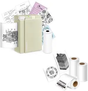ORGBRO X3 Sticker Printer with 3 Rolls White Thermal Paper, Bluetooth Thermal Printer Support 2-3 Inch Printing Width, 57mm x 3m Thermal Paper for Study Notes, Plan Journal, Photo