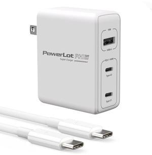 PowerLot 140W GaN PD Power Adapter,18W USB-A Charger, PD3.1 Type C Wall Charger or MacBook Pro 16'', Dell XPS, iPhone 16/15 Pro Max, iPad, Chromebook,Tablet (140W Charge with Cable)
