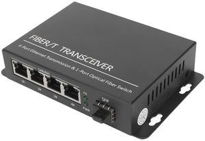 Fiber Media Converter, to RJ45 Fiber Media Converter Ethernet Fiber Switch, 1 Optical Port, 4 Electrical Ports, 10/100M Fiber Optic Switch, Up to 120km, Plug and Play