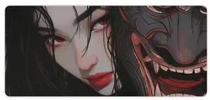 QEOPGNE Large Mouse Pad Gaming Mousepad Japanese Fantasy Female Samurai Anime Girl Desk Mat for Keyboard and Mouse Mat Non-Slip Rubber Desk Pad 40x90cm