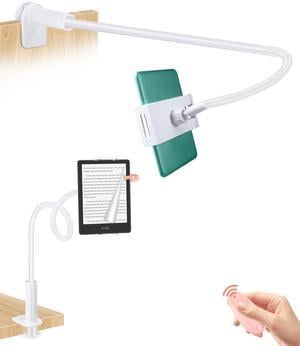 QIWAS Gooseneck Tablet Holder for Kindle Reading in Bed with Remote Page Turner, Lazy Arm Stand for Kindle Accessories Paperwhite Colorsoft Scribe, Ereader Accessory with Clicker Page Turner (Pink)