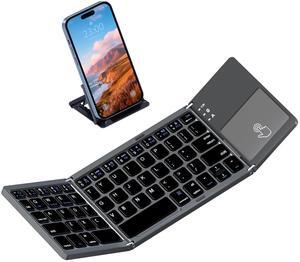 ROCK&ROWN Foldable Bluetooth Keyboard, Pocket Size Portable Wireless Keyboard with Touchpad for Mac OS,Android, Windows, Linux, PC, Tablet, with Rechargeable Li-ion Battery-Dark Gray