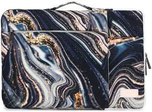 SANFAN 360° Protective Laptop Sleeve Case Bag with 3 Pockets,Handle,Luggage Strap for MacBook Pro 14 inch and 14 inch-14.4 inch Screen Laptop (Black Marble)