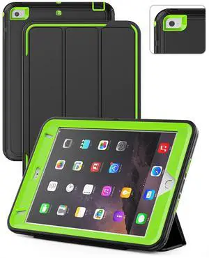 SEYMAC for iPad Mini 5 / Mini 4 Case 7.9", Sturdy Heavy Duty Shockproof Protection Folio Stand Case with Smart Cover Auto Sleep/Wake for iPad Mini 5th / 4th Generation, Black/Green