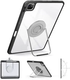 Rotating Case for iPad Pro 11 inch 2024 5th Generation (M4) with Pencil Holder, 360 Degree Rotating Stand for Portrait/Landscape/Hanging Modes, Ultra-Light Protective Case with Stable Stand, Black