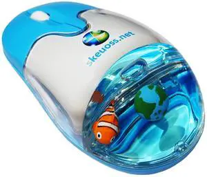 Skeuoss Frutiger Aero Aqua Mouse - Clear Blue USB-C Rechargeable Wireless & Bluetooth Optical Retro Computer Mouse with Liquid Water Section and Floaters (Globe, Clownfish)