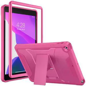 Soke Case for iPad 9th/8th/7th Generation 10.2-Inch (2021/2020/2019 Release), Shockproof Rugged Protective Cover with Built-in Kickstand for Apple iPad 10.2 Inch - Hot Pink