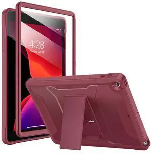 Soke Case for iPad 9th/8th/7th Generation 10.2-Inch (2021/2020/2019 Release), with Built-in Screen Protector and Kickstand, Rugged Full Body Protective Cover for Apple iPad 10.2 Inch - Dark Red