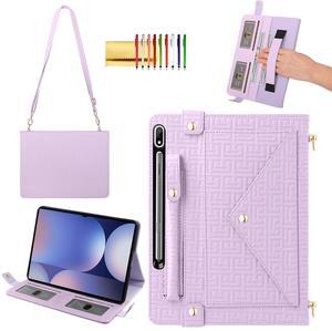 Handbag Case for Samsung Galaxy Tab S10 Ultra/S9 Ultra/S8 Ultra 14.6", Techcircle Elegant Crossbody PU Leather Folio Pocket Stand Cover w/Hand Strap+Shoulder Strap+Pencil Holder+Card Slots, Lavender