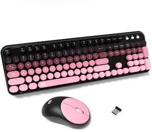 Wireless Keyboards Mouse Combos, Colorful Cute Typewriter Full-Size Retro Creamy Keyboard, 2.4GHz Sleep Mode Office Quiet Wireless Keyboard and Mouse Set for Desktop Laptop PC Computer-BlackBerry