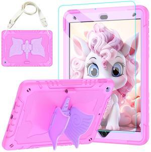 TOMORRY for iPad 9th/8th/7th Generation Case 10.2" with Tempered Glass Screen Protector,Unicorn Stand & Pencil Holder Shoulder Strap,Shockproof for iPad 10.2 Case 2021/2020/2019 Kids (Pink)