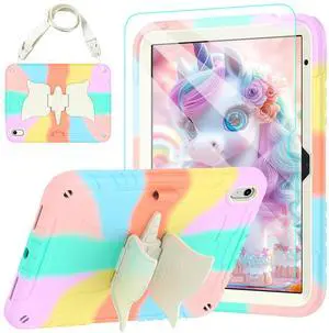 TOMORRY for iPad (A16) 11th Generation 11 Inch 2025/iPad 10th Generation Case 10.9 Inch 2022 with Tempered Glass Screen Protector,Unicorn Stand,Shoulder Strap,for iPad 10 Case Kids (Colourful Rose)