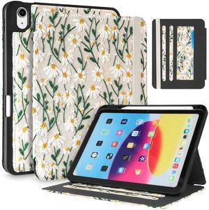 Uppuppy for iPad 10th Generation Case, for iPad (A16) 11th Generation Case - Women Girls Cute Embroidered Folio Stand Cover with Pencil Holder & Card Slot Girly Kawaii Daisy Flowers Aesthetic Cases