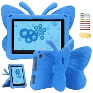 Kids Case for  Fire HD 8/ HD 8 Plus Tablet 8" (Only 12th Generation, 2024/2022), UUCOVERS with Handle/Kickstand Soft EVA Foam Lightweight Stand Shockproof Girls Kids Boys Cover, Blue Butterfly