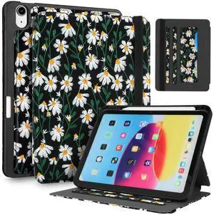 Uppuppy for iPad 10th Generation Case, for iPad (A16) 11th Generation Case - for Women Girls Cute Embroidered Folio Stand Cover with Pencil Holder & Card Slot Girly Daisy Floral Kawaii Aesthetic Cases