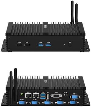VENOEN Industrial Mini PC, Fanless PC I7, Industrial Computer, Core i7 8550U, W11 Pro, HD1.4, VGA, Dual Display, 6 RS232 COM, RJ45 LAN, USB, SIM Slot, WLAN, BT4.0, WOL, RAID, 16GB RAM 512GB SSD