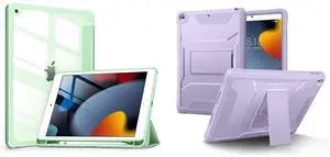 VIKESI Case for iPad 9th/8th/7th Generation 10.2 inch,Clear Back-Green Bundle with Rugged Durable Protective Cover-Sunset Purple