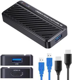 4K HDMI Video Capture Card, USB 3.0 Game Capture Card for Live Streaming, 4K30 Full HD 1080P 60fps for PC, PS5/PS4, Nintendo Switch, Xbox Game Console, Webcam, DSLR