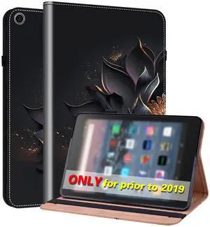 VODEFOX for Kindle Fire HD 10 Case 9th/7th/5th Generation 10.1 Inch (2019/2017/2015),PU Leather Folio Wallet Shockproof Cover with Pencil Holder Elastic Band 10.1" - Purple Lotus