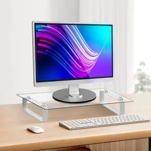 VSAR House Glass Monitor Stand for Desk, 22Lx8Wx3.5H Inches, Clear Computer Monitor Riser, Large Monitor Stand for Laptop, Desk Organization, Office Supplies