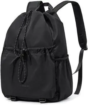 XINDING Travel Backpack for Men Women Lightweight Casual Daypacks with 16 Inch Laptop Compartment, Drawstring Hiking Backpack for Sports (Black)