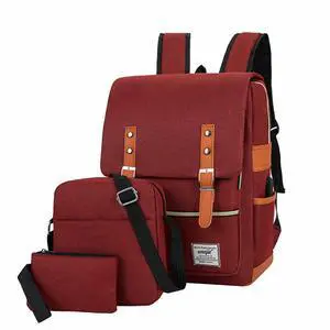 ZEILING Three piece backpack with large capacity simple business computer bag USB charging, travel backpack,wine red