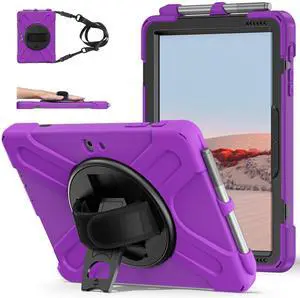ZenRich Rugged Case for Surface Go 4 (2023)/Surface Go 3 (2021)/ Surface Go 2 (2020), Surface Go (2018) with Pen Holder Heavy Duty Shockproof Case with Stand Hand Strap and Shoulder Belt-Purple