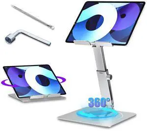 Zhixifan Tablet Stand Holder for Desk, iPad Stand for Desk with 360 Rotating Base, Aluminum Foldable Desktop Stand Holder, Adjustable Height, for 4.7"-13.5" Cell Phone & Tablets