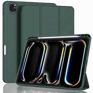 ZryXal New iPad Pro 13 Inch Case M4 (2024 Model, 7th Generation) with Pencil Holder, Smart iPad Case [Support Pencil Pro and Pencil (USB-C)], Support Touch ID and Auto Wake/Sleep (Midnight Green)