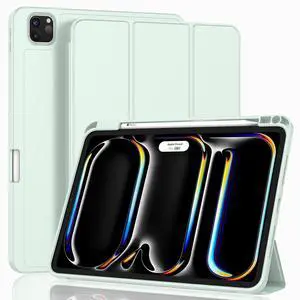 ZryXal 2024 iPad Pro 11 Inch Case M4 (5th Generation) with Pencil Holder, Smart iPad Case [Support Pencil Pro and Pencil (USB-C)], Support Touch ID and Auto Wake/Sleep (Pale Green)