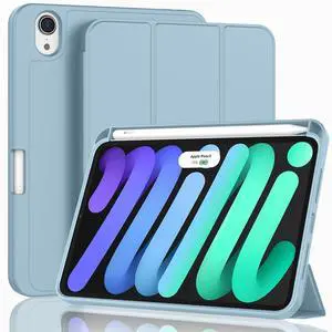 ZryXal for iPad Mini 7 Case A17 Pro 2024/iPad Mini 6 Case 2021 8.3 Inch with Pencil Holder, iPad Mini 7th/6th Generation Case with Soft TPU Back and Auto Sleep/Wake, Light Blue