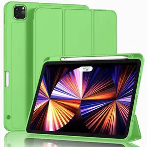 ZryXal New iPad Pro 11 Inch Case 2022(4th Gen)/2021(3rd Gen)/2020(2nd Gen) with Pencil Holder,Smart iPad Case [Support Touch ID and Auto Wake/Sleep] with Auto 2nd Gen Pencil Charging (Grass Green)