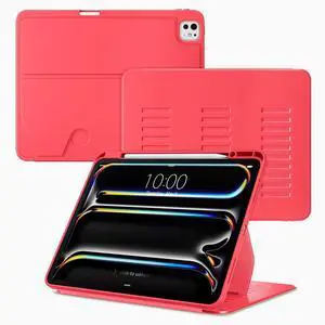 VIKESI Case for iPad Pro 13-inch M4 Model (2024 Release), Multiple Angles Magnetic Stand Cover, Shockproof Soft Back with Pencil HolderSupport Auto Sleep/Wake, Red
