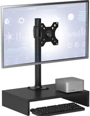 TEAMIX Small 32" TV Stand with Storage, Free-Standing Desk Stand Mount Riser, Small TV Stand, Fits 13''-32" Screens, Adjustable Height, Swivel, Tilt, Rotation, VESA 75x75, 100x100mm (Black)