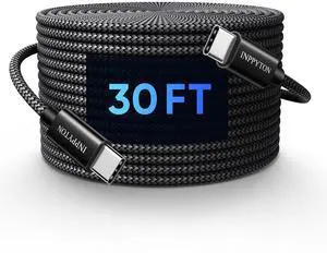 INPPYTON 30 Ft USB C to USB C Cable 60W, Extra Long Type C to Type C Fast Charging (  ) Nylon Braided USBC to USBC for iPhone 16/15/Samsung Galaxy/Moto/Tablet/Switch