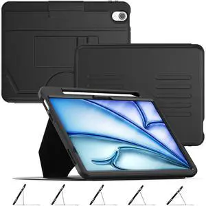 HXCASEAC Cover for iPad Air 11 inch M3 M2 Case with Pencil Holder, Multi-Angle Magnetic Stand, Strong Magnets Support Stick to Fridge (A3266 / A3267 / A2902 / A2903) Air 11 Protective Case - Black
