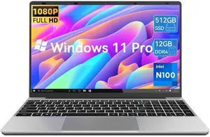 15.6 inch Laptop,12th Alder Lake Quad-Core N100 Processor (Up to 3.4GHz),12GB RAM 512GB SSD, 2K IPS FHD Screen, Dual-Band WIFI, Webcam,Full Function Type-C,Extra Large Touchpad,Large Capacity Battery