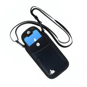 DefenderShield EMF Radiation Blocker Phone Pouch (Black) - Lightweight Radiation Blocker for Cell Phone with Crossbody Strap - EMF Shield with Extra Pocket (7.5 x 4 in)
