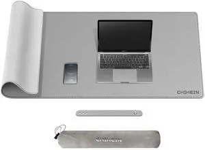 Chihein 47" x 20" PU Leather Desk Mat (Gray/White), Dual Sided Desk Pad, Waterproof Computer Desk Bottle for Gaming, Office, Home