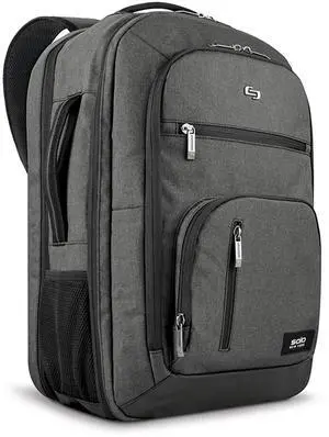 Solo New York TSA Laptop Backpack for Women & Men -Carry On Bookbag for Travel & Work, Lightweight Bag, Mesh Side Pockets, Padded Straps, Fits 17.3" Computer - Grand Travel, Grey