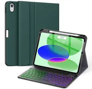 Supveco Keyboard Case for iPad (A16) 11th/10th Generation 11&10.9 Inch with Pencil Holder,7 Colors Backlit Wireless Detachable Folio Keyboard Cover for iPad 11th/10th Gen 2025/2022-Pure Teal