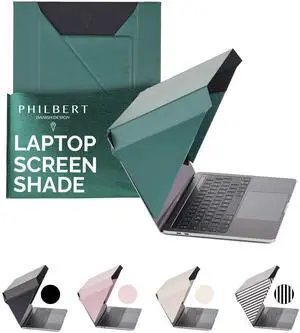 Philbert Danish Design 4-in-1 Laptop Sun Shade - Slim Hood Screen Shade, Privacy Screen, Heat Protection, & Contrast Enhancement - Universal, Foldable, & Lightweight - Fits 15"/16" Laptops - Green
