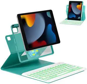 OPAKIT Magnetic Keyboard Case for iPad 9th/8th/7th Generation 10.2 inch, iPad Pro 10.5-inch Air 3rd Case with Pencil Holder, 7 Color Backlight BT Keyboard (2021/2020/2019/2017), Teal