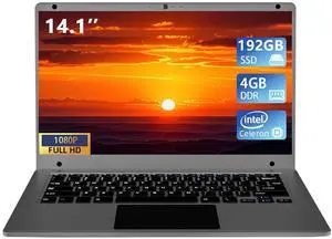 Morostron 14.1 inch Laptop Computer,Celeron Quad-Core Up to 2.2 GHz,4GB RAM and 192GB SSD,W11 Laptop Computers with FHD IPS,Slim and Lightweight Notebook,Work and Students laptops,Gray,WPS