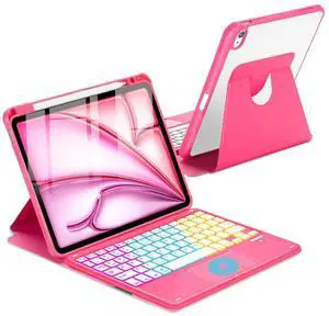 MePadKey Touchpad Keyboard Case for iPad Air 11 inch M3 2025/M2 2024 7th/6th Generation, 360 Rotation Cover with Wireless Backlit Detachable Keypad for Air 10.9" 5th 4th 4 5 6 7 Gen, Watermelon Red
