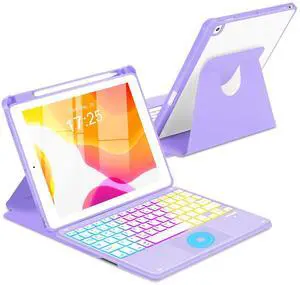 MePadKey Touchpad Keyboard Case for iPad 9th /8th/7th Generation 10.2 inch, 360 Degree Rotation Cover with Rainbow Backlit Wireless Detachable Keypad for iPad Pro 10.5/Air 3rd Gen (Purple)