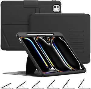 HXCASEAC Case for iPad Pro 13 inch Cover 2024 (M4), Multi-Angle Magnetic Stand & Pencil Holder & Strong Magnets Support Stick to Fridge (A2925 / A2926 / A3007) Pro 13 inch 7th Generation - Black